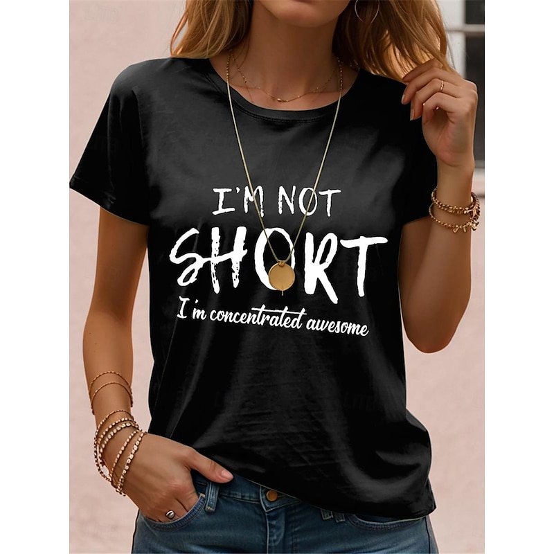 Women's T shirt Casual Funny Quote Crew Neck Black White Short Sleeve Letter Print Daily Leisure Comfortable Tops Regular Fit