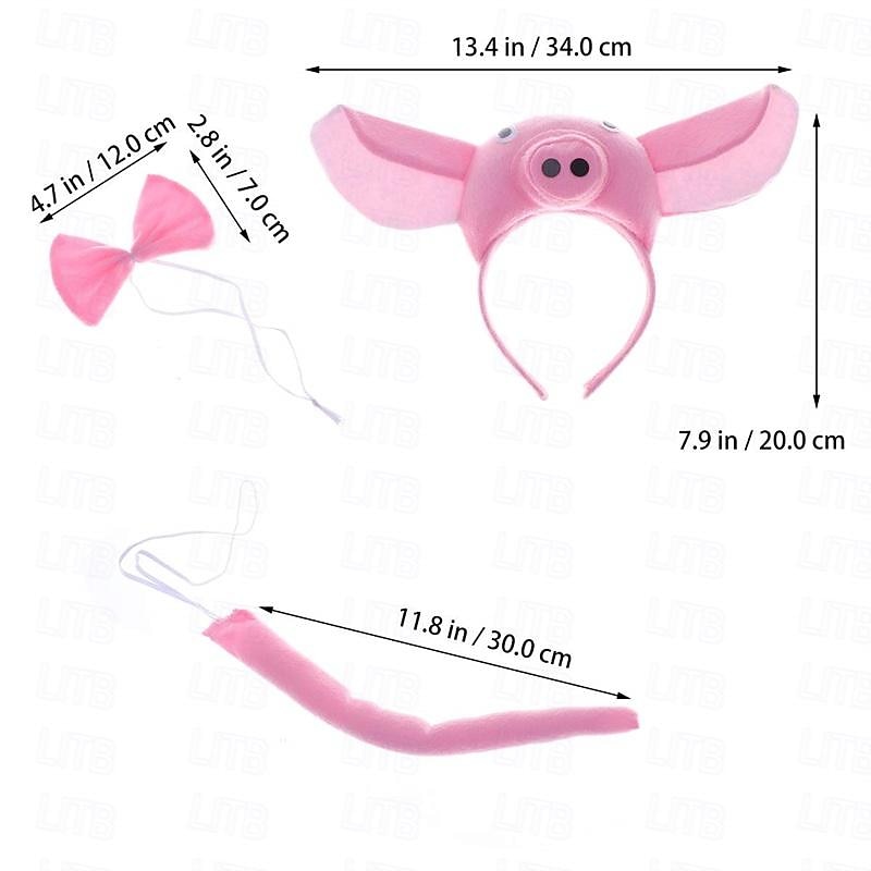 Pig Ears Costume Headband with Bow Tie and Tail Pig Costume Accessory April Fool 's Day Children's Party Decoration Party Cosplay3