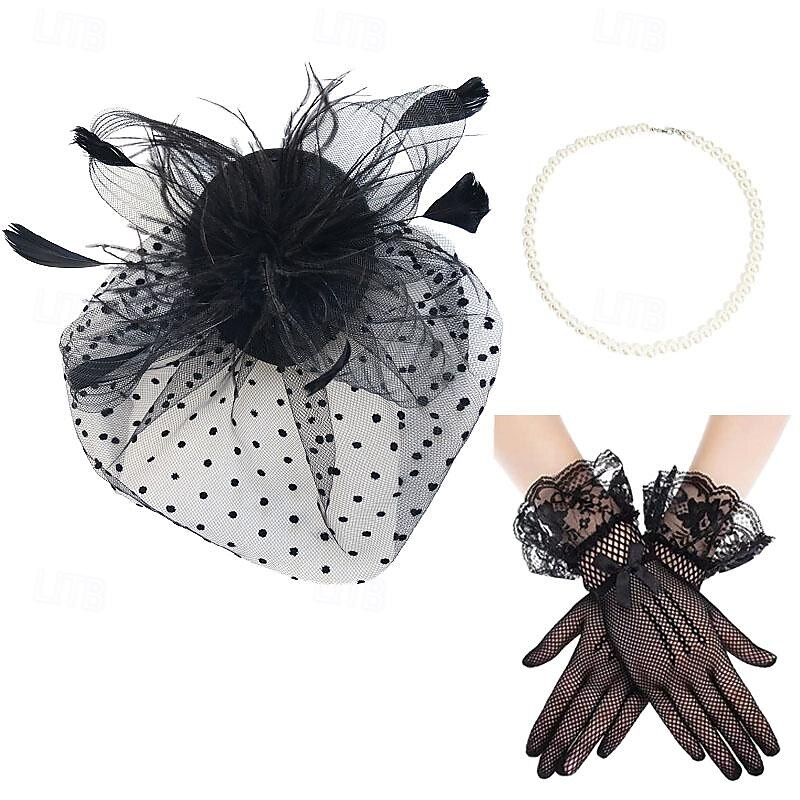 Retro Vintage 1950s 1920s Headpiece Party Costume Fascinator Hat Fancy Dress Women's Masquerade Vacation Event / Party Date Adults' Gloves Necklace Hat All Seasons