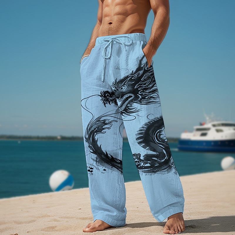 Dragon Abstract Men's 3D Printed Casual Pants Trousers Elastic Waist Drawstring Loose Fit Straight-Leg Summer Beach Pants S TO 3XL3