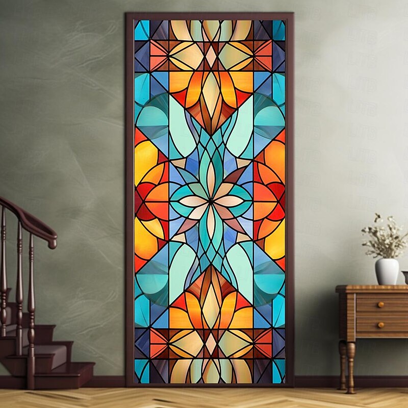 Stained Glass Stars Door Covers Mural Decor Door Tapestry Door Curtain Decoration Backdrop Door Banner Removable for Front Door Indoor Outdoor Home Room Decoration Farmhouse Decor Supplies2