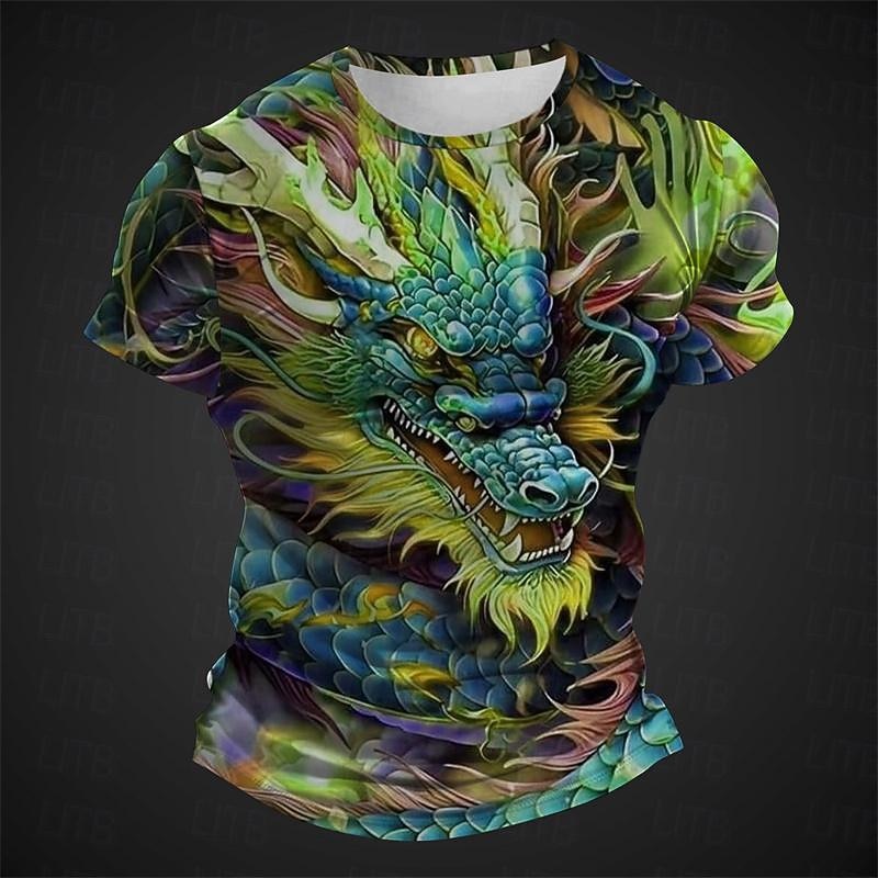 Men's Graphic Animal Dragon T Shirt Short Sleeve T shirt 3D Print Crew Neck Shirt Designer Casual Subculture Sports Outdoor Holiday Going out Light Green Red Burgundy Spring & Summer Clothing Apparel2