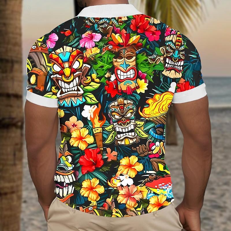 Kentucky Derby Men's Tiki Golf Shirt Short Sleeve Polo Shirts Collared Shirts Casual Beach Wear Vacation Wear Tropical Wear Party Outfits Buttons 3D Print Summer Yellow Pink Purple2