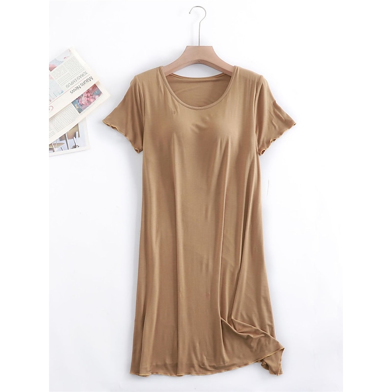 Women's Pajamas Nightgown Nightshirt Dress Pure Color Simple Comfort Home Daily Bed Modal Breathable Crew Neck Short Sleeve T shirt Tee Summer Spring Home Outfits4