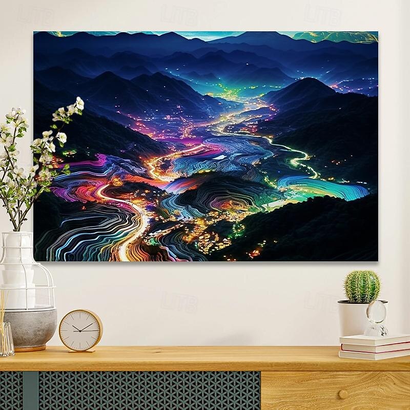Landscape Wall Art Canvas City Lights at Night Prints and Posters Pictures Decorative Fabric Painting For Living Room Pictures No Frame2