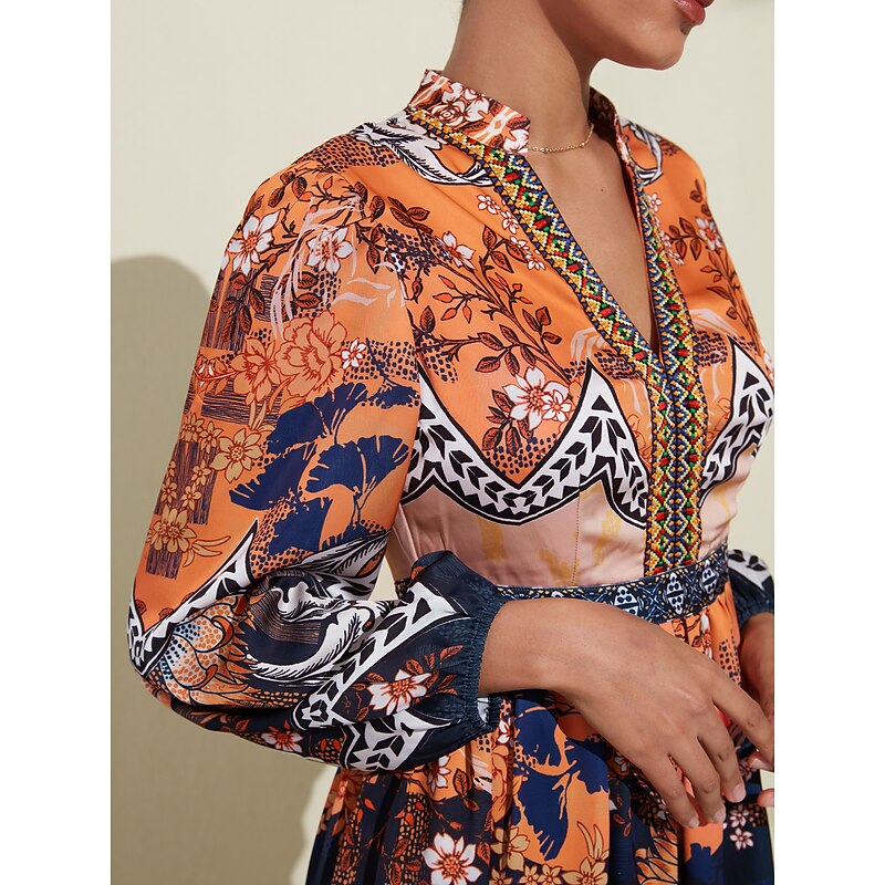 V Neck Print Maxi Wedding Guest Dress3