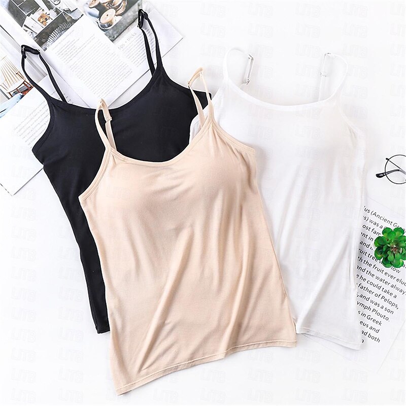 Women's Pajamas Top Pure Color Simple Comfort Daily Rayon Breathable Straps Sleeveless Strap Top Backless Chest pads Summer Spring Home Outfits 15