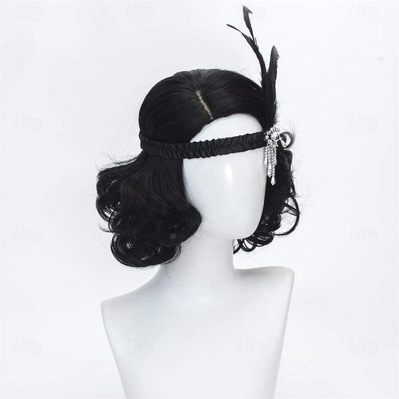 Women's Short Black Wig 1920s Vintage Wig Old Lady Wig Curly Wavy Wig Cosplay Costume Party Only Wigs Halloween Wigs2