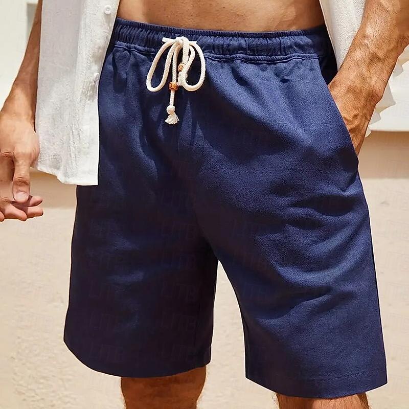 Men's Board Shorts Casual Shorts Drawstring Elastic Waist Plain Breathable Soft Casual Weekend Fashion Streetwear White Blue Micro-elastic3