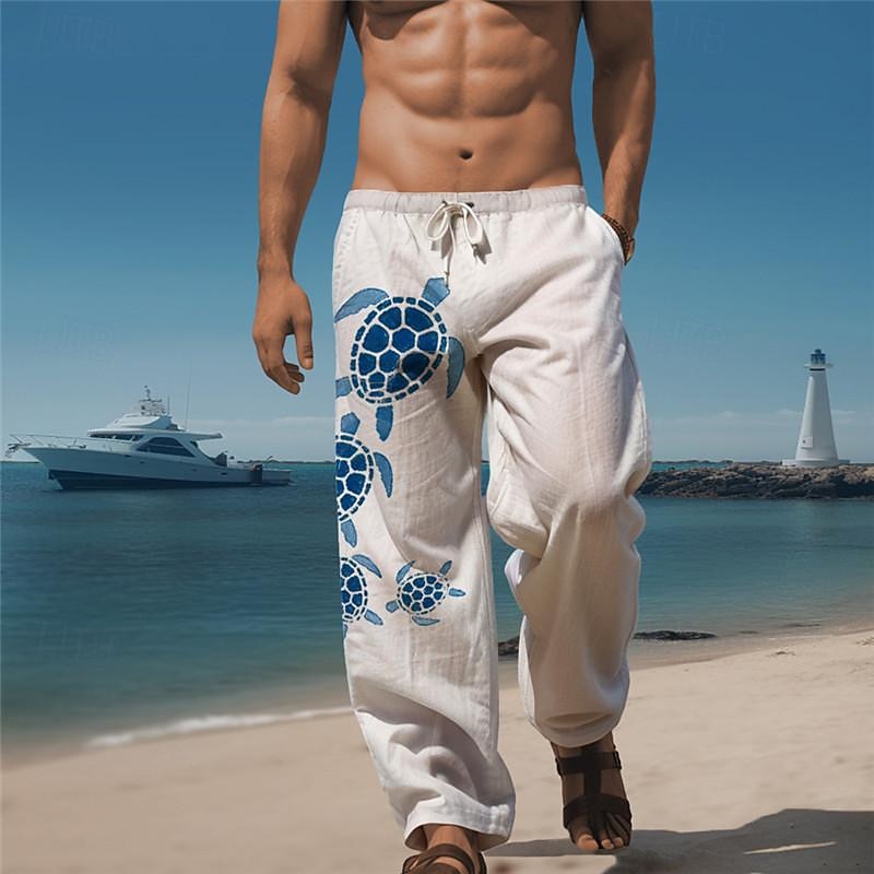 Sea Turtle Marine Life Men's Resort 3D Printed Casual Pants Trousers Elastic Waist Drawstring Loose Fit Straight-Leg Summer Beach Pants S TO 3XL4