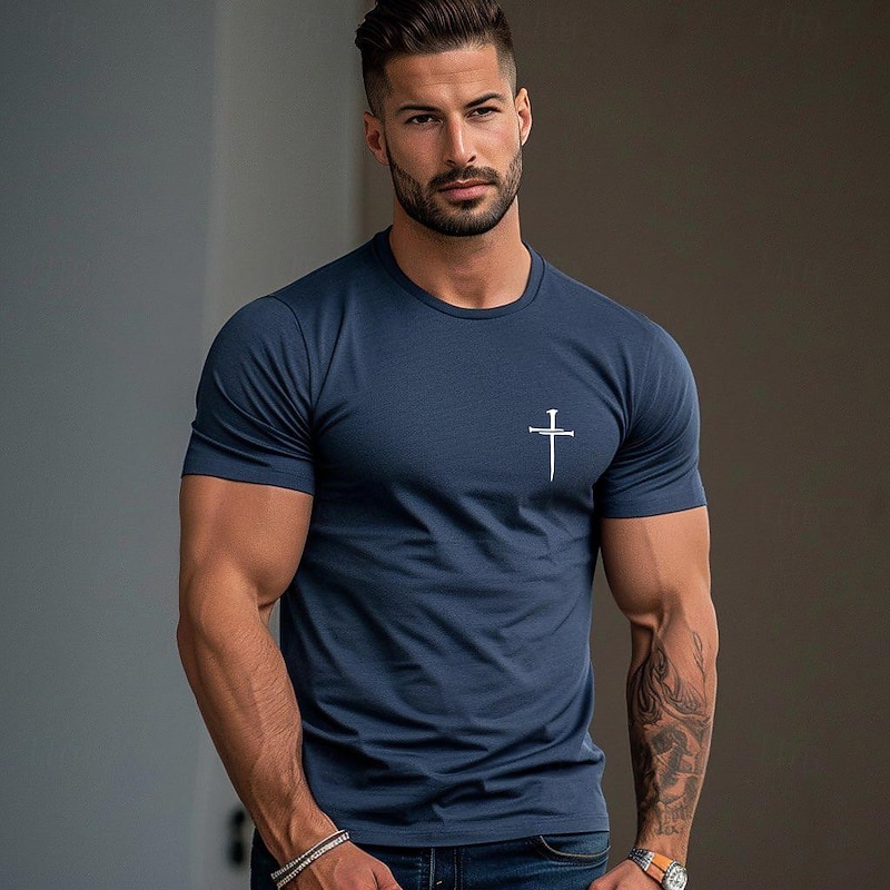 Men's Cross T Shirt Tee Top 100% Cotton Short Sleeve Graphic Shirt White Dark Blue Beige Comfortable Tee Vacation Street Fashion Designer Clothing