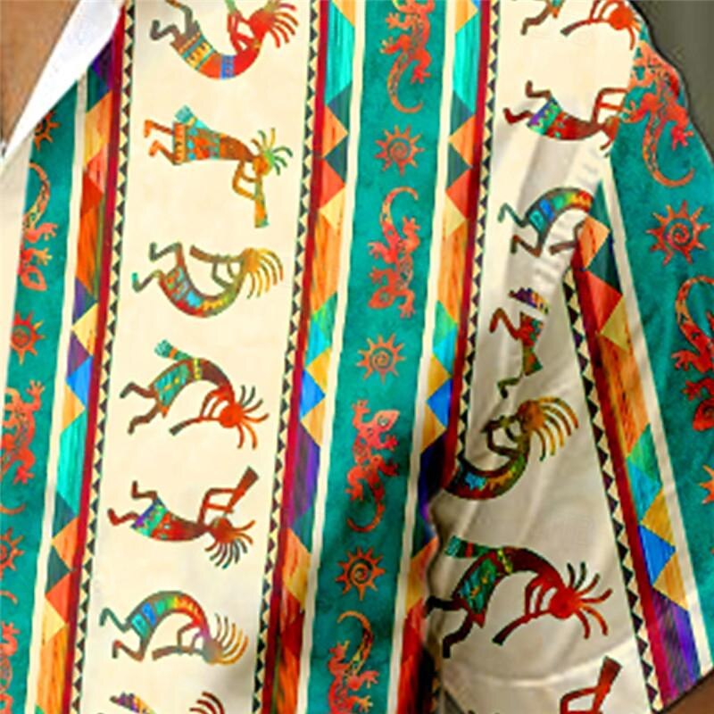 Men's Aztec Tribal Ethnic Shirt Button Up Shirt Short Sleeve Vacation Hawaiian Outdoor Hawaiian Holiday Summer All Seasons Turndown Buttons Print Pink Red Dark Navy Blue3