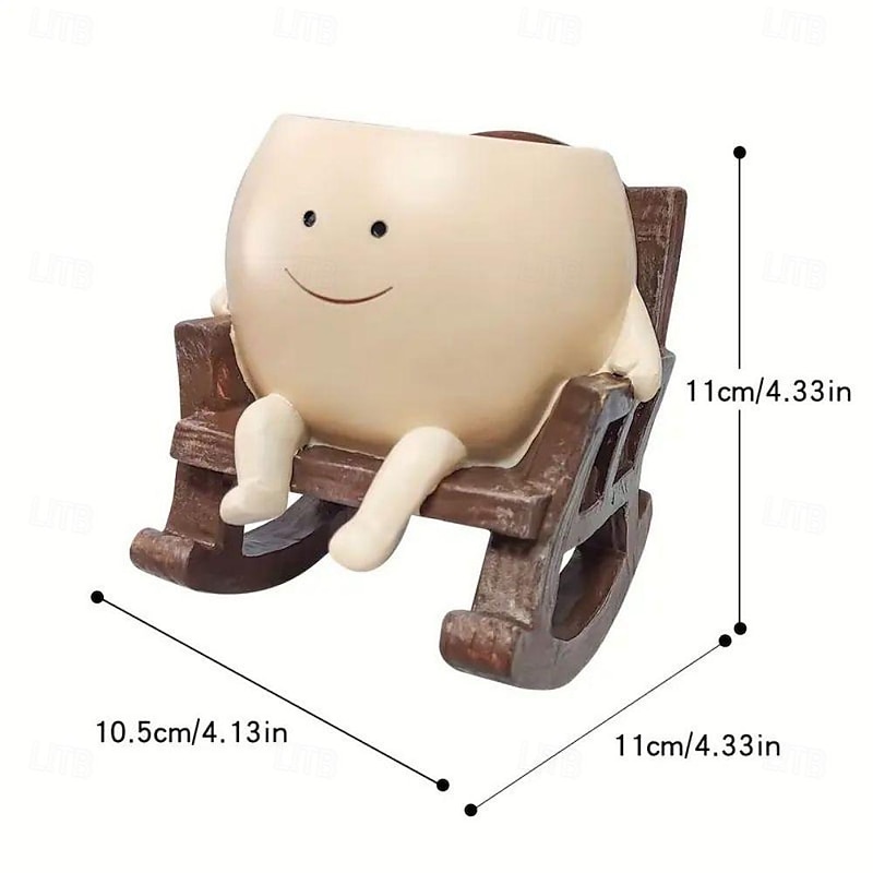 Garden Plant Pot With Small Rocking Chair Design, Made Of Resin, Suitable For Succulents And Other Plants, Perfect For Home Gardening Decoration4
