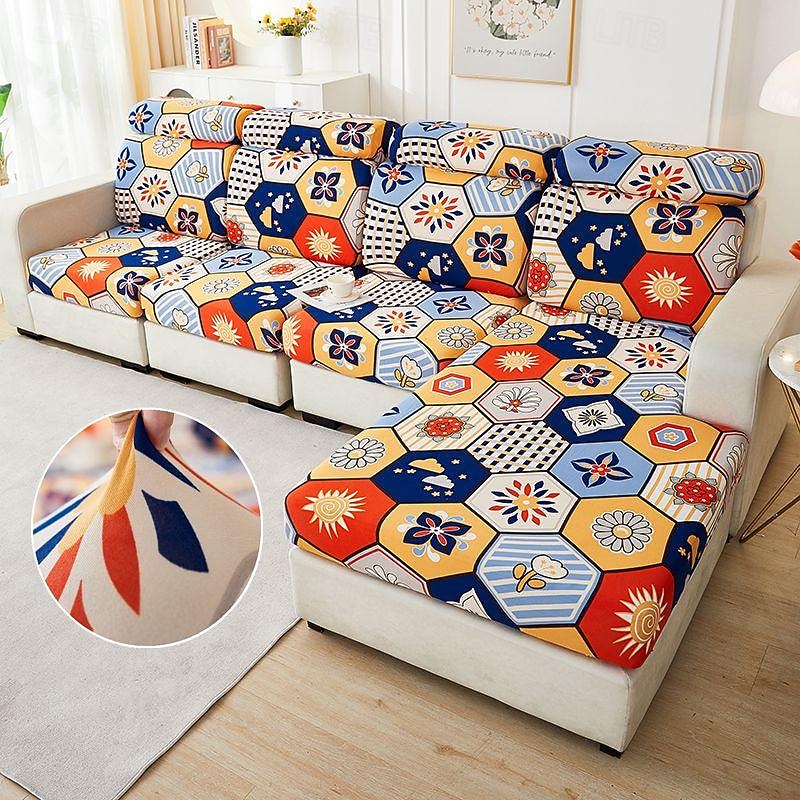 Magic Sofa Cover Stretch Sofa Seat Couch Cushion Slipcovers Vintage Style, Anti-Slip Furniture Protector for Sectional 1/2/3/4 Seat Cover,L Shape Sofa Covers, Chaise Lounge Sofa Slipcover3