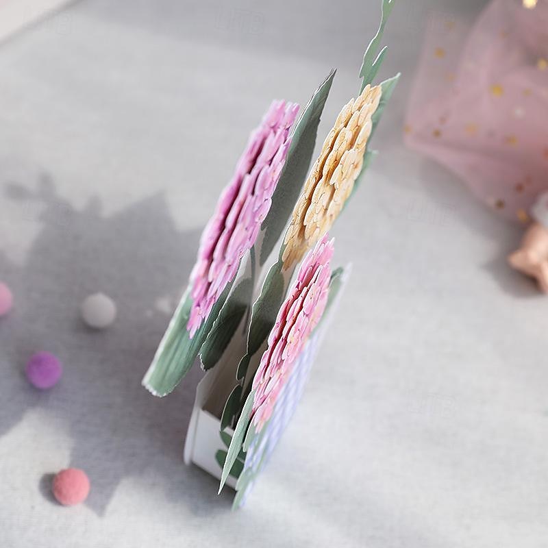 Pop Up Greeting Card For Mother's Day 3D Hydrangea Flower Paper Carving Ornament Creative Birthday Wishing Handmade Gift Thanksgiving Wishing Card For Mother Mother's Day Gift 1pc2