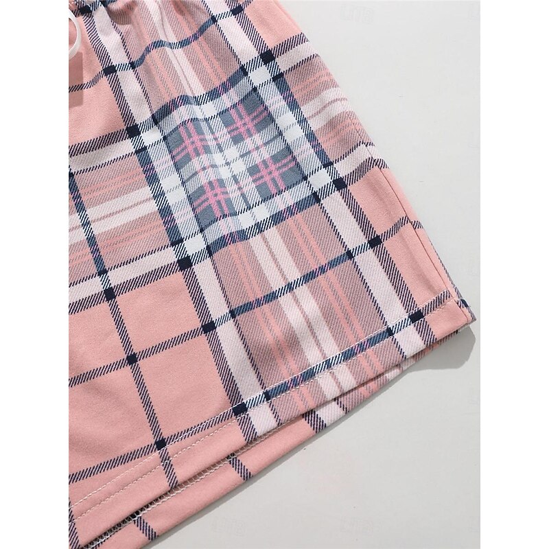 Women's Pajamas Sets Heart Grid / Plaid Fashion Comfort Home Daily Bed Breathable Crew Neck Short Sleeve T shirt Tee Shorts Elastic Waist Summer Spring Home Outfits3