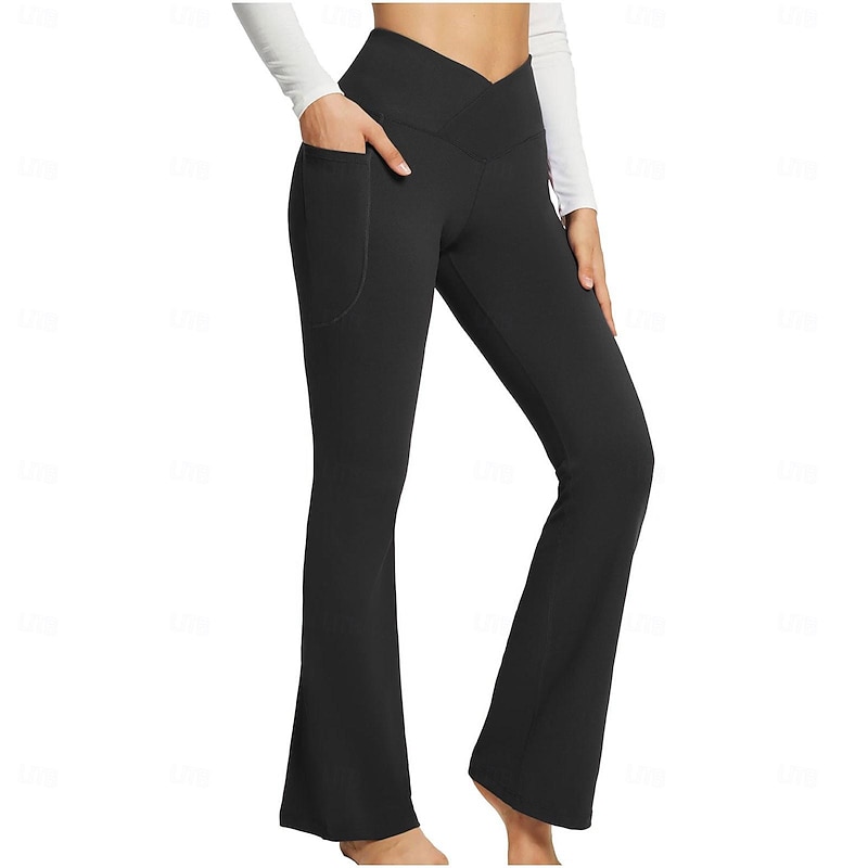 Women's Pants Trousers Cozy Leggings Casual Daily Full Length High Waist Plain Side Pockets Wide Leg Breathability Comfortable Stretchy Daily Wear Going out Black White Blue Khaki Spring &  Fall3
