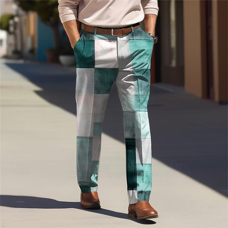Plaid / Check Business Casual Men's Business 3D Printed Dress Pants Flat Front Straight-Leg Relaxed-fit Polyester Medium Waist Pants Outdoor Street Wear to Work Daily Wear S TO 3XL2