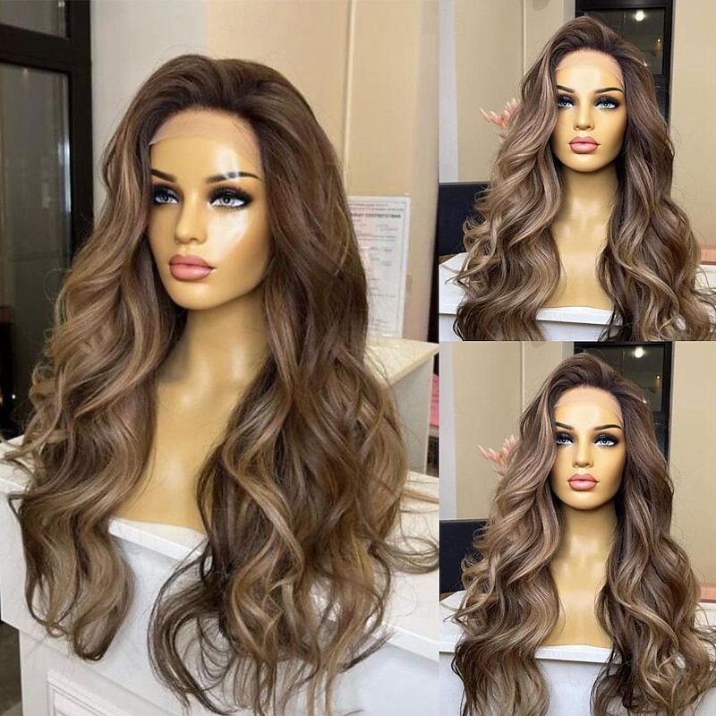 Remy Human Hair 13x4 Lace Front Wig Free Part Brazilian Hair Wavy Multi-color Wig 130% 150% Density Highlighted / Balayage Hair  For Women Long Human Hair Lace Wig