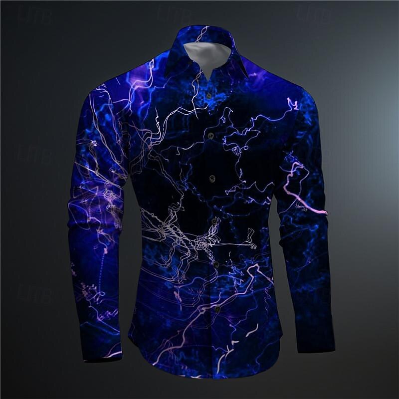 Men's Optical Illusion Geometric Pattern Button Up Shirt Printed Shirts Long Sleeve Subcultural Vacation Party Street Spring & Summer Turndown Print Button-Down Red Blue Purple Green Gray4