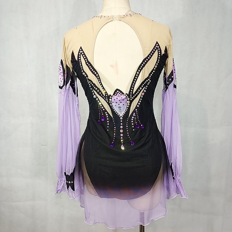 Latin Dance Ballroom Dance Gymnastics Dress Glitter Acrylic Jewels Splicing Women's Girls' Performance Party Long Sleeve Natural Elastic Mesh Elastane2