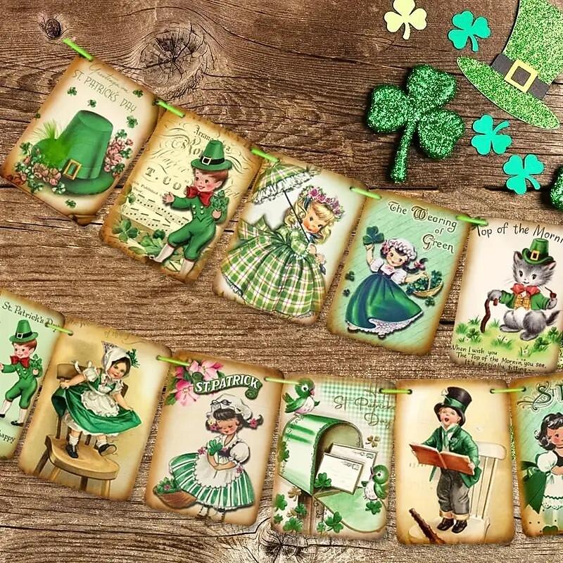 St. Patrick 's Day Decorations Vintage St. Patricks Day Banner Shamrock Clover St. Patrick 's Day Garland Irish Party Supplies Lucky Shamrock St. Patrick 's Day Sign for Holiday Home Decor2