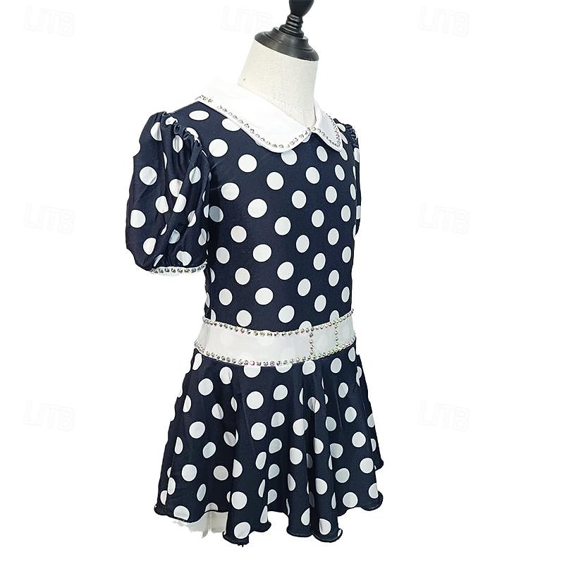 Figure Skating Dress Women's Girls' Ice Skating Dress Multi color Patchwork Halo Dyeing Spandex Stretchy Training Practice Professional Skating Wear Crystal / Rhinestone Short Sleeve Ice Skating3