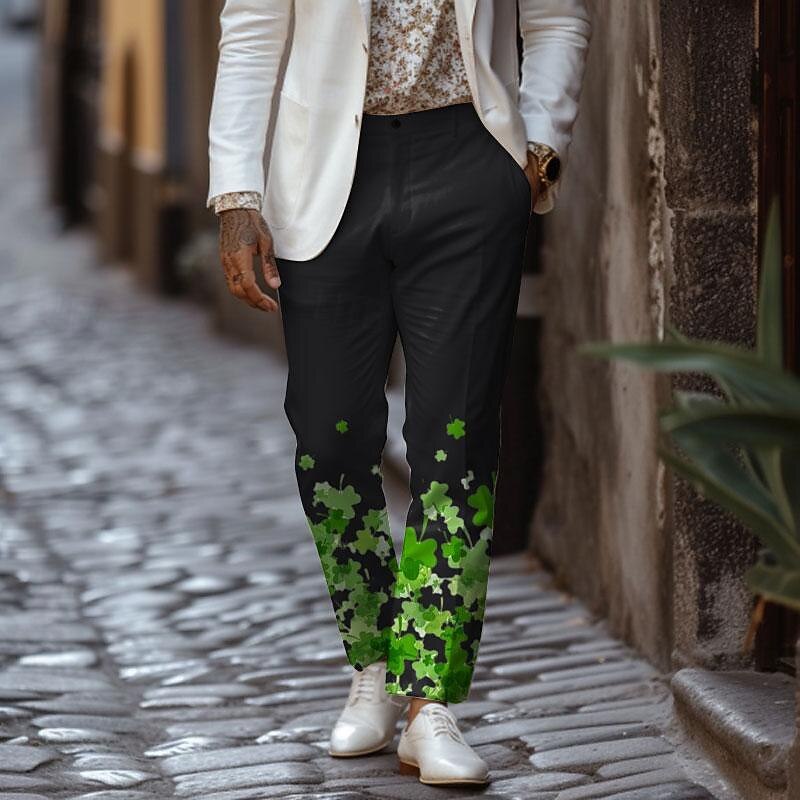 St Paddys St.Patrick's Day Shamrock Luck Classic Men's Casual 3D Printed Dress Pants Flat Front Straight-Leg Relaxed-fit Polyester Medium Waist Pants Outdoor Street Wear to Work Daily Wear S TO 3XL2