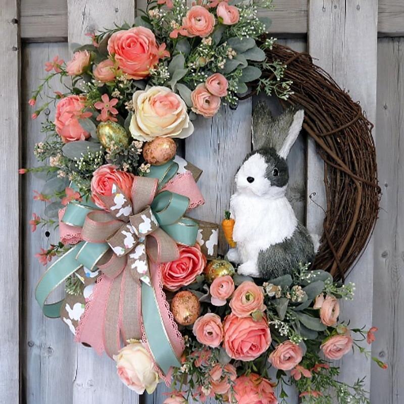 Artificial Easter Wreath Rabbit Wreath with Pastel Eggs and Mixed Twigs Spring Wreath for Front Door Bunny Wreath for Easter Decorations