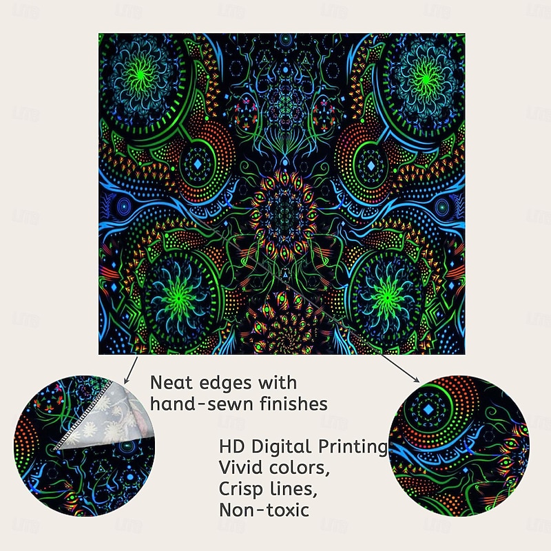 Blacklight Tapestry UV Reactive Glow in the Dark Glow Party Neon Psychedelic Trippy Misty Hanging Tapestry Owl Wall Art Mural for Living Room Bedroom3