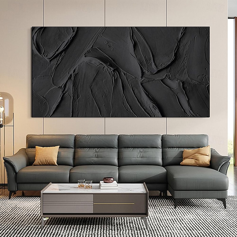 Hand painted  3D Black Abstract Painting handmade Black 3D Textured Painting Black 3D Minimalist Painting Large Black Abstract Painting Black abstract artwork wall art canvas