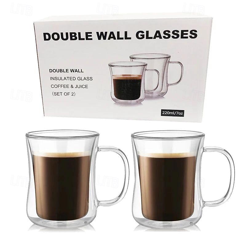 Double Wall Glass Coffee Mugs - 13.5oz Diner Coffee Mug Set of 2 Glass Coffee Cups. Insulated Coffee Mug, Cappuccino Cup, Latte Cup. Glasses That Don't Sweat, Clear Mugs for Hot Beverages2