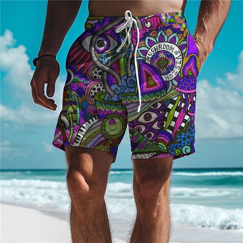 Men's Eye Graffiti Colorful Swim Trunks Swim Shorts Board Shorts Mid Waist Vacation Hawaiian Holiday Vacation Holiday Beach Drawstring with Mesh lining Elastic Waist Designer Clothing Apparel3