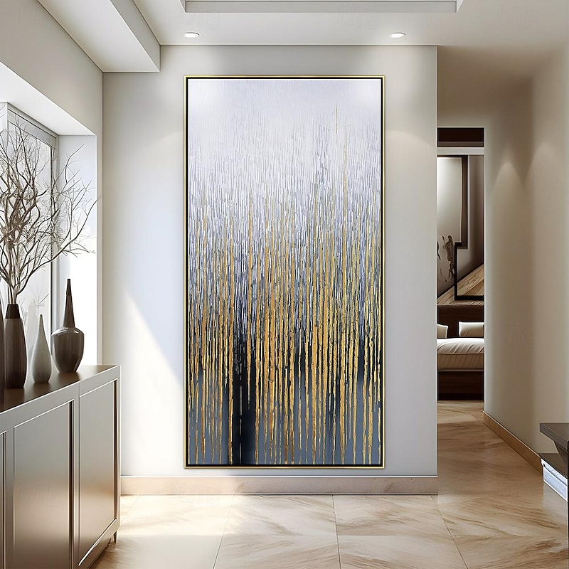 Hand painted Wall Art Canvas Oil Painting - Vertical painting Wall Art Abstract Painting Housewarming Gift - Golden Strokes Artwork Original Painting for living room decoration2