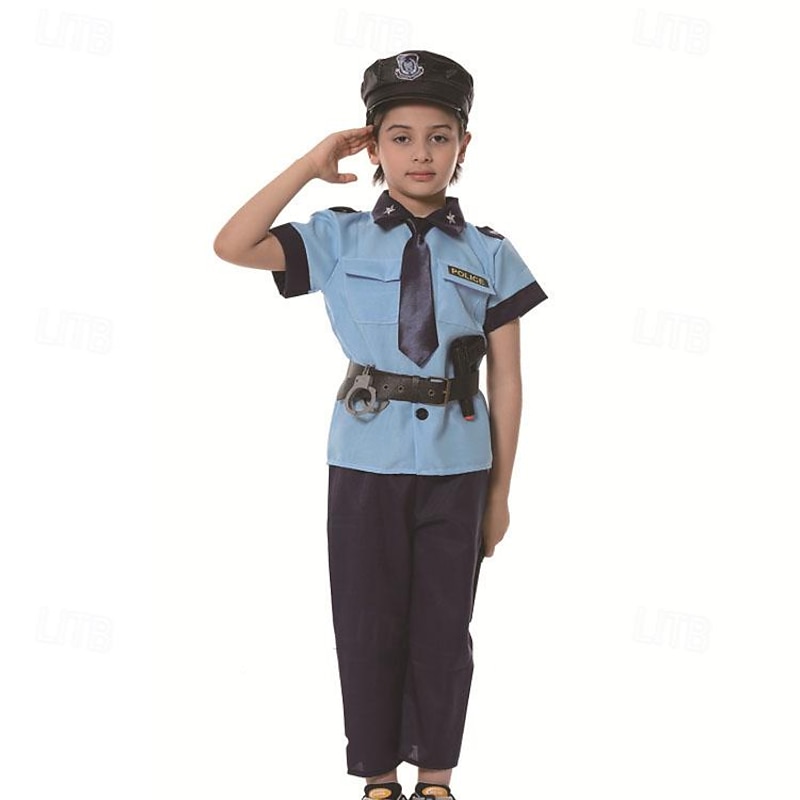 Boys Girls' Police Cosplay Costume Outfits For Halloween Carnival Masquerade Cosplay Kid's Top Pants More Accessories3