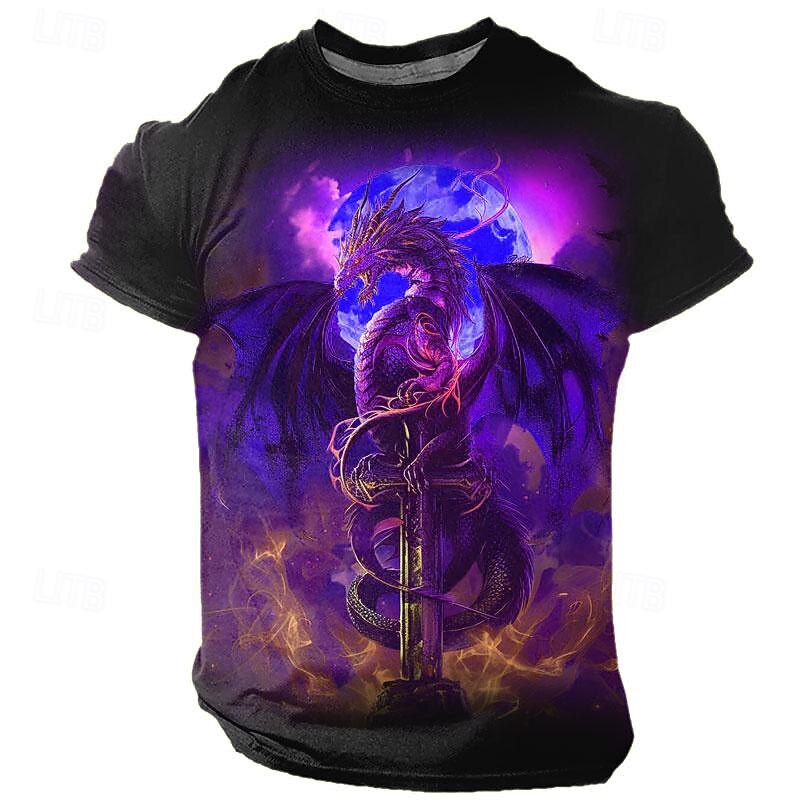 Men's Graphic Animal Dragon T Shirt Short Sleeve T shirt 3D Print Crew Neck Shirt Casual Subculture Sports Outdoor Holiday Going out Blue Sky Blue Purple Spring & Summer Clothing Apparel S M L XL 2XL4