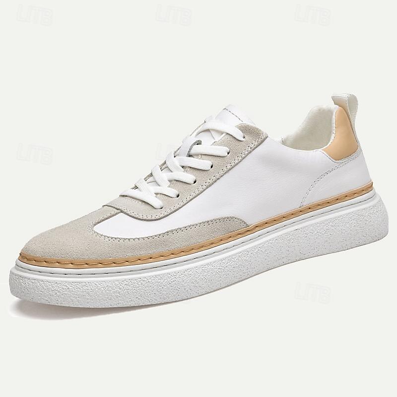 Men's Dress Sneakers Leather Italian Full-Grain Cowhide Slip Resistant Lace-up Black White4