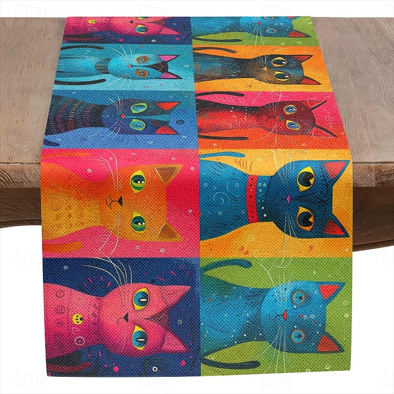 Animal Cat Print Table Runner, Kitchen Dining Table Decor, Print Decor Table Runners for Indoor Outdoor Home Farmhouse Holiday Wedding Birthday Party Decoration2