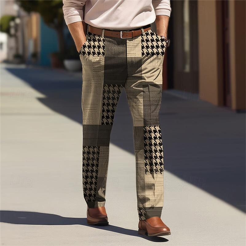 Houndstooth Business Casual Men's Business 3D Printed Dress Pants Flat Front Straight-Leg Relaxed-fit Polyester Medium Waist Pants Outdoor Street Wear to Work Daily Wear S TO 3XL2