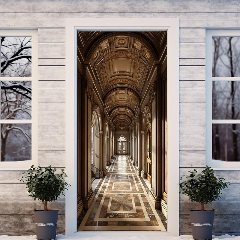 European Porch Door Covers Mural Decor Door Tapestry Door Curtain Decoration Backdrop Door Banner Removable for Front Door Indoor Outdoor Home Room Decoration Farmhouse Decor Supplies4