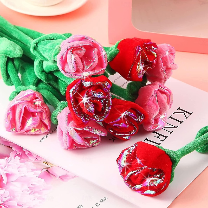 Women's Day Gifts 10 Pcs Plush Rose Flower Stuffed Rose Flower Bendable Stems Plush Bouquet Toy Soft Mother's Day Gifts for MoM2