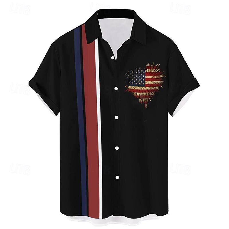 Men's American US Flag Shirt Western Shirt Button Up Shirt Short Sleeve Casual Daily Wear Going out Weekend Autumn / Fall Turndown Print Button-Down Black Red Blue3