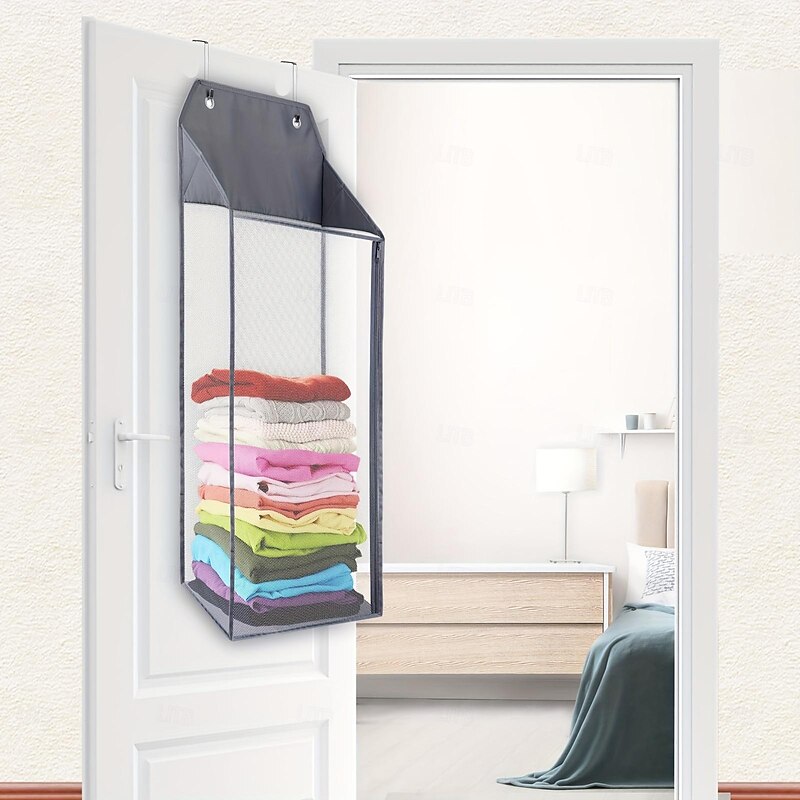 Over the Door Laundry Hamper,Collapsible Hanging Mesh Laundry Hamper Basket with Zipper for Dirty Clothes Organizer,Space Saving Laundry Bag for Bathroom, Bedroom