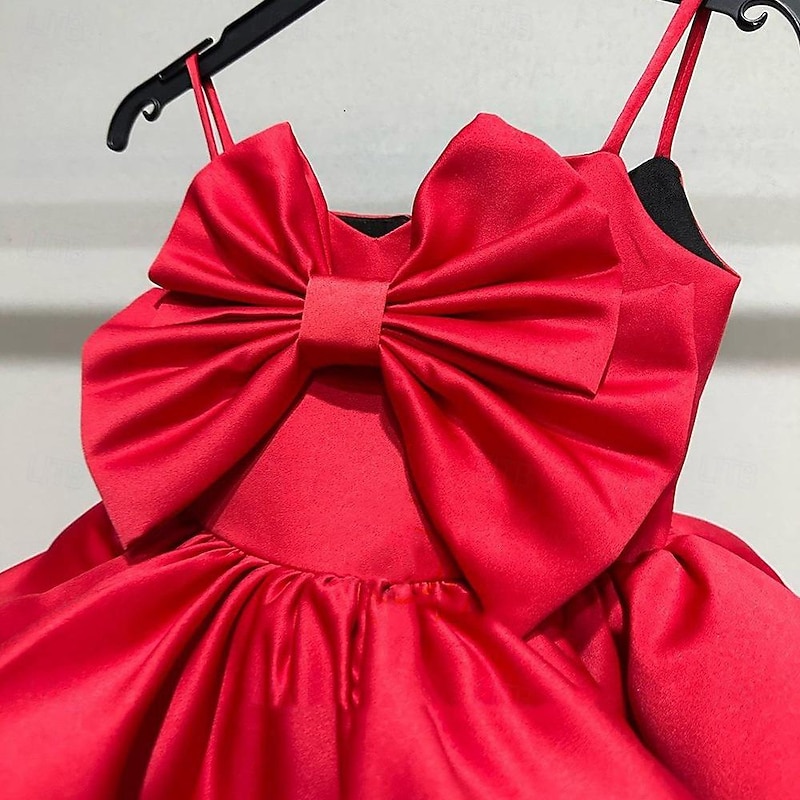 Kids Girls' Party Dress Solid Color Sleeveless Performance Wedding Mesh Princess Sweet Mesh Mid-Calf Sheath Dress Tulle Dress Flower Girl's Dress Summer Spring Fall 2-12 Years Black Red3