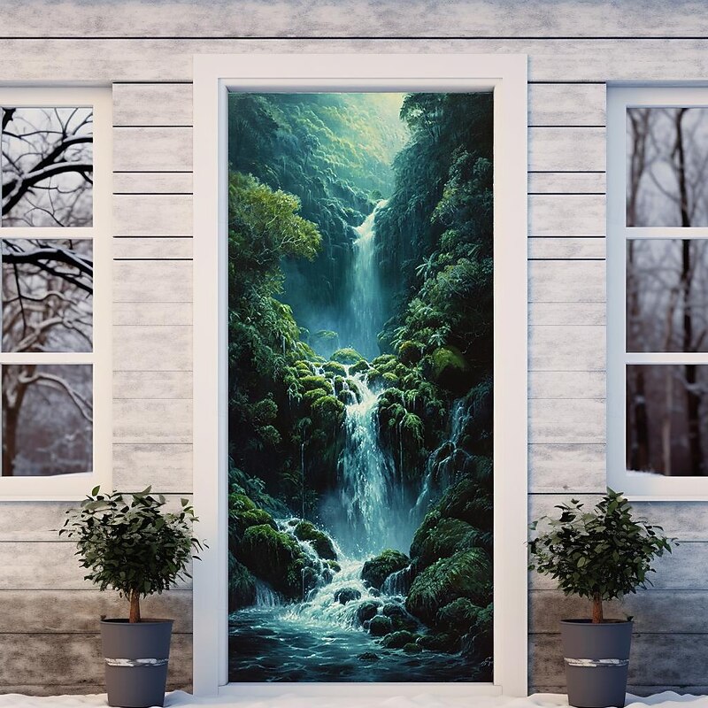 Landscape Waterfall Door Covers Door Tapestry Door Curtain Decoration Backdrop Door Banner for Front Door Farmhouse Holiday Party Decor Supplies4