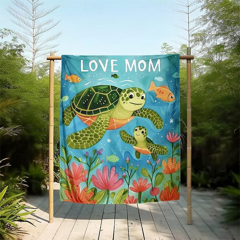 Happy Mother's Day Gift Blanket Sea Turtle Landscape Pattern Throws Blanket Flannel Throw Blankets Warm All Seasons Gifts Big Blanket4