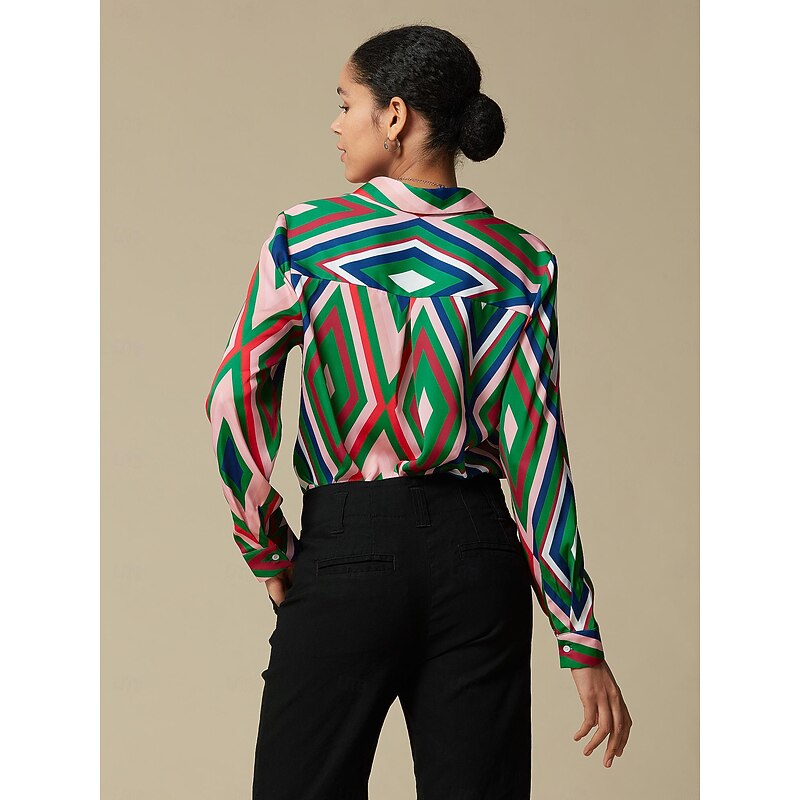 Satin Geometric Print Casual Shirt4