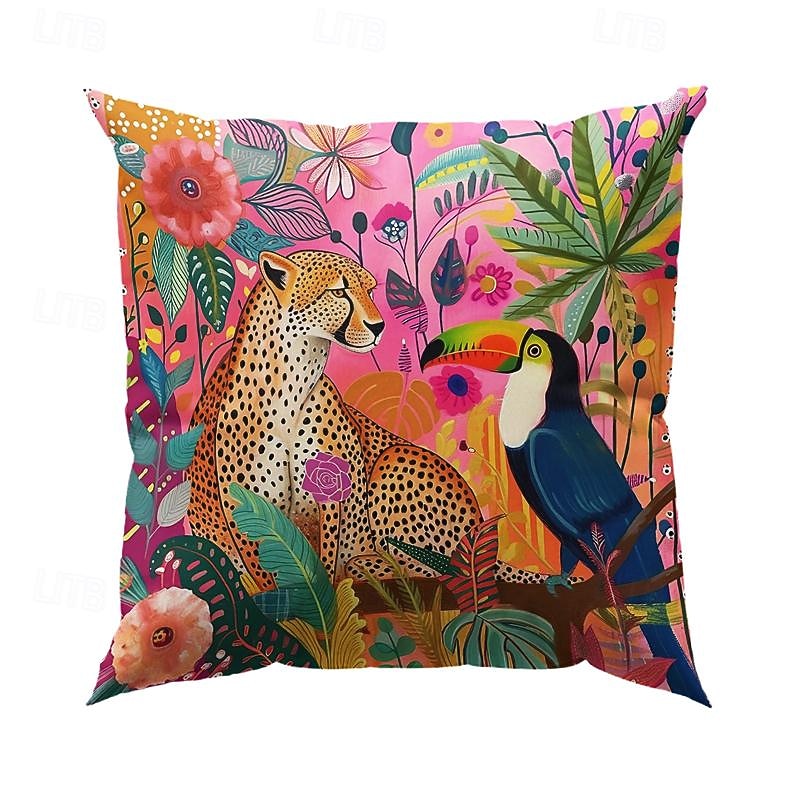 Animal Leopard and Toucan Pattern 1PC Throw Pillow Covers Multiple Size Coastal Outdoor Decorative Pillows Soft Velvet Cushion Cases for Couch Sofa Bed Home Decor3