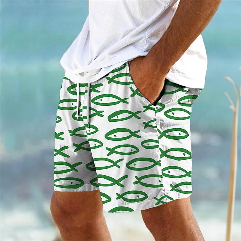 Men's Fish Swim Trunks Swim Shorts Board Shorts Mid Waist Vacation Hawaiian Holiday Vacation Holiday Beach Drawstring with Mesh lining Elastic Waist Designer Clothing Apparel3