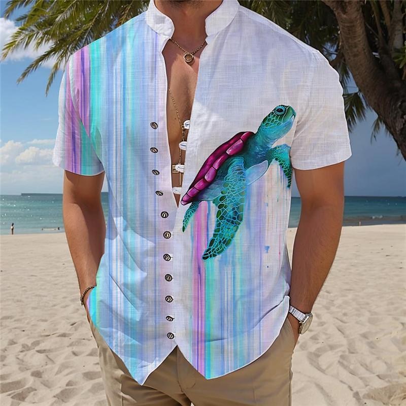 Men's Tropical Turtle Summer Hawaiian Shirt Aloha Shirt Printed Shirts Short Sleeves Shirt Standing Collar Hawaiian Resort Vacation Holiday Daily Wear Yellow Blue Purple S M L4